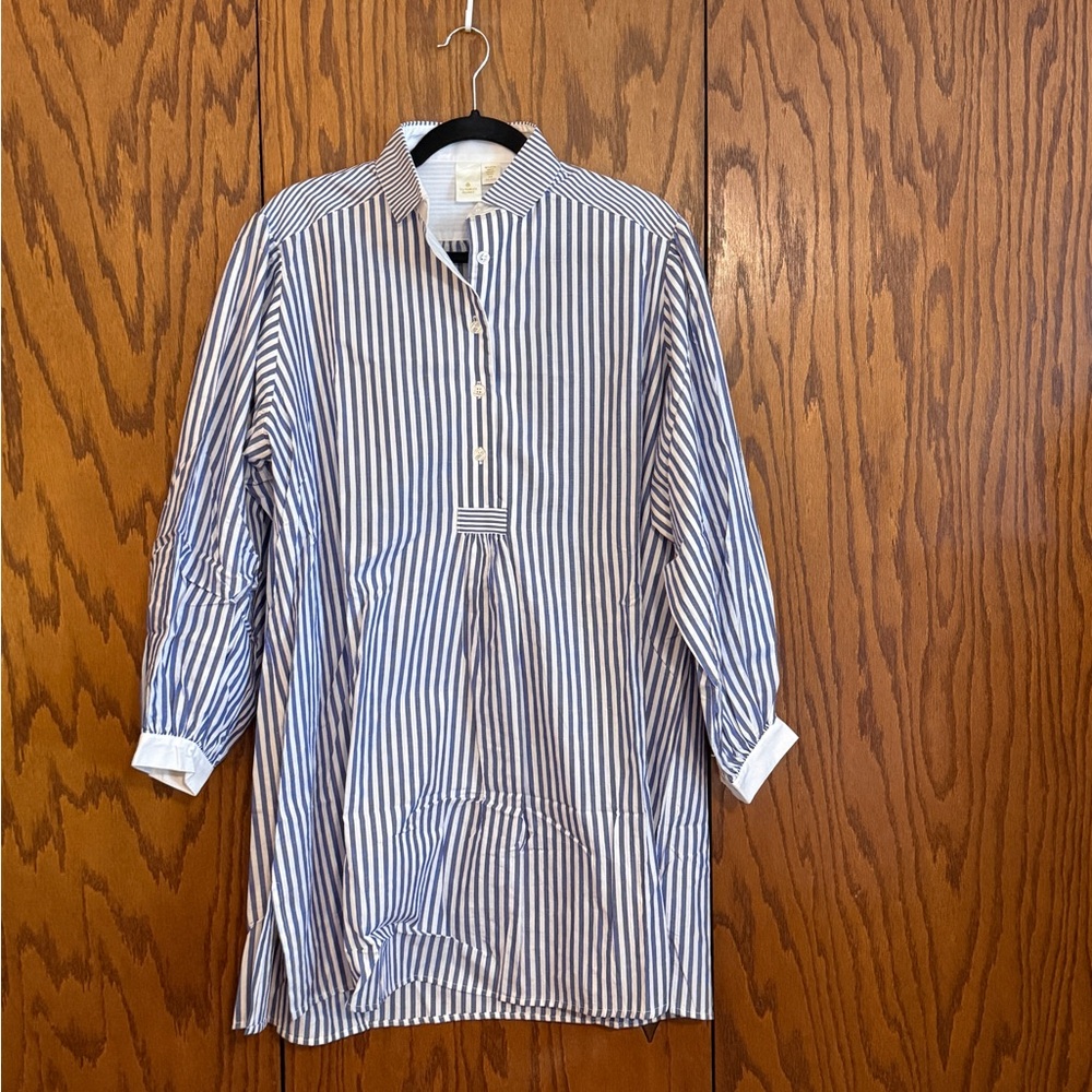 Vintage Victoria’s Secret Blue White Striped Cotton Tunic XS Made in Hong Kong